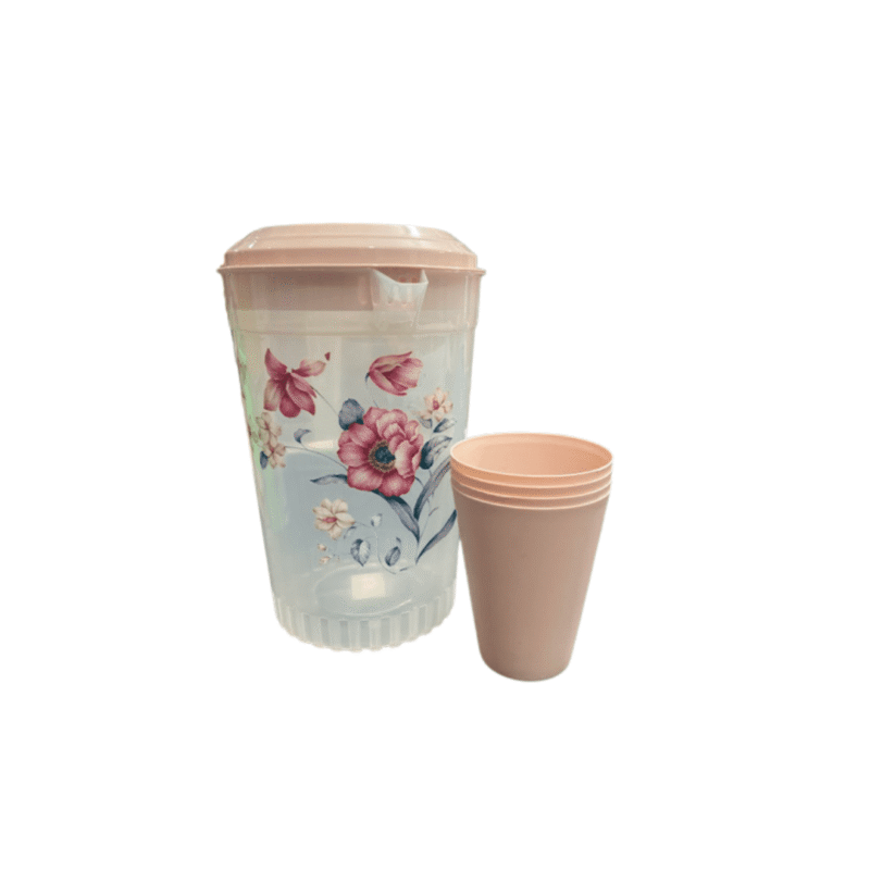 Jarra con 4 vasos diseño flor